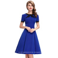 Belle Poque Stock Kurzarm Bogen-Knoten dekoriert Retro Vintage Blue 50er Party Kleid BP000068-2
